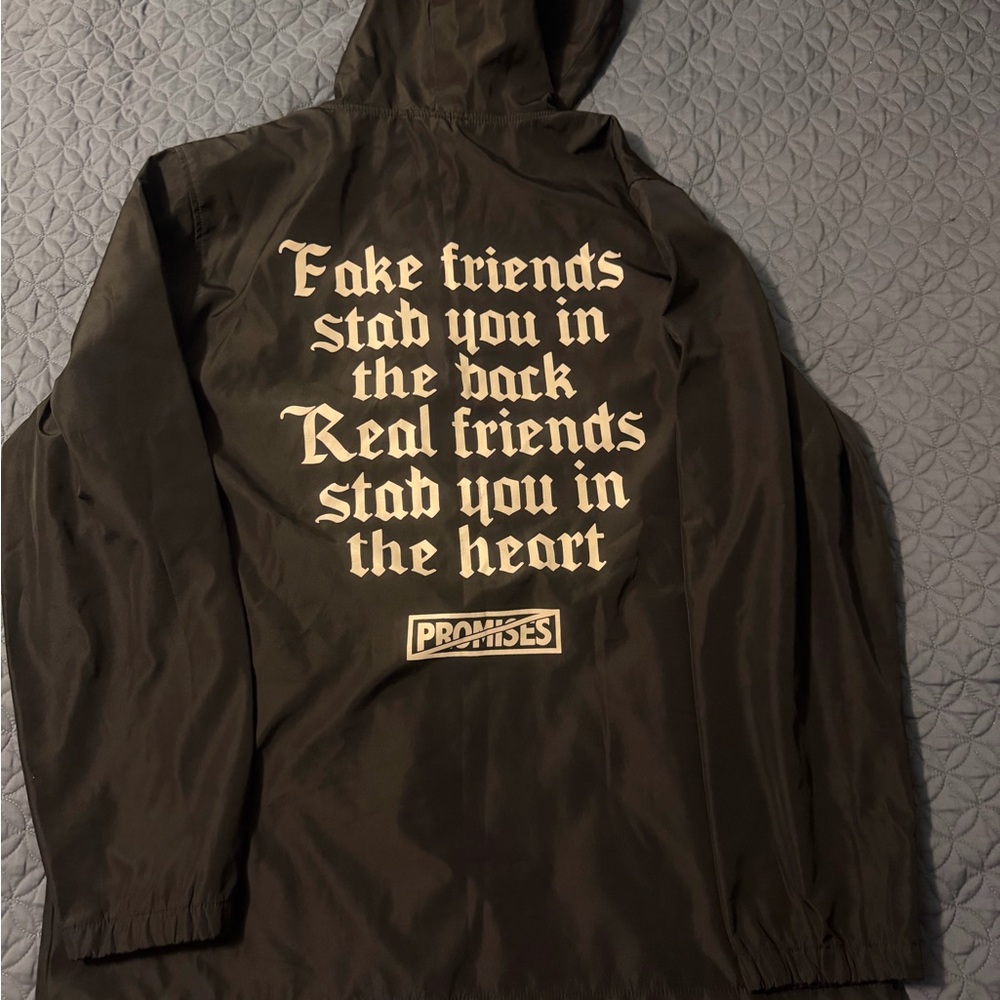 Black Lightweight Hooded Jacket with Back Script Graphic